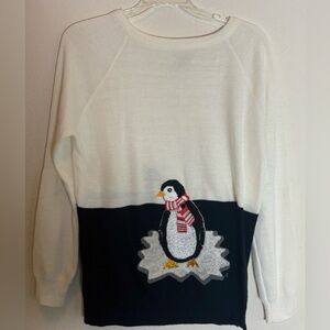 Vintage Shirlee Penguin Sweater with Black and White Design M